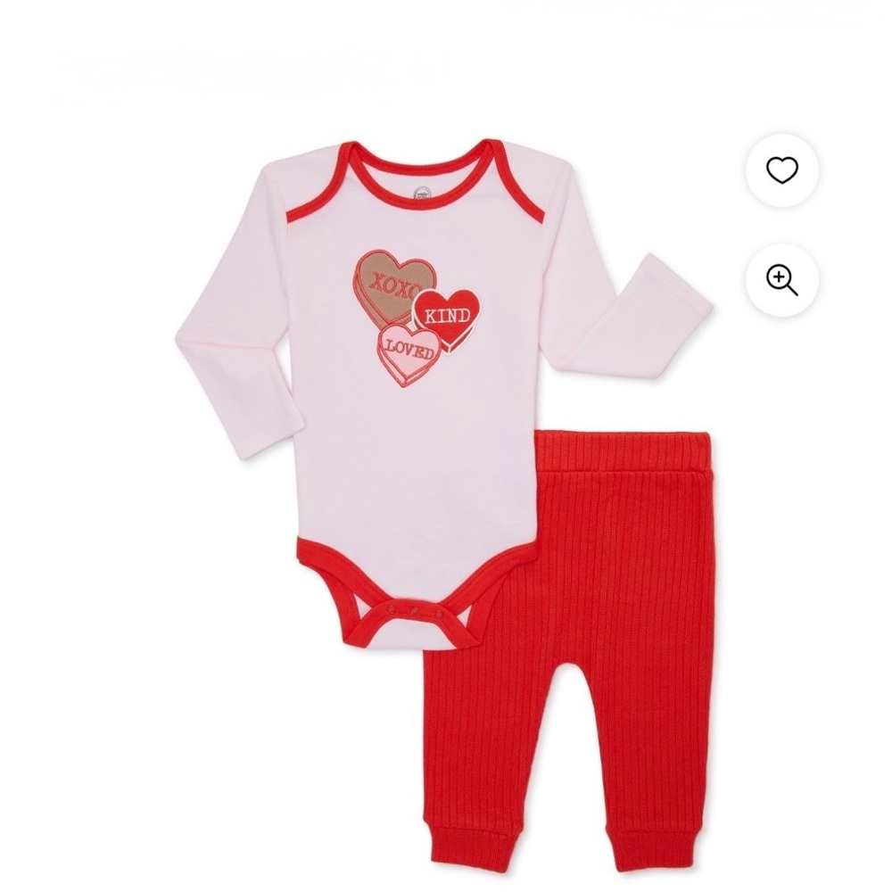 wonder nation Pink and Red Heart Graphic Baby Matching Set